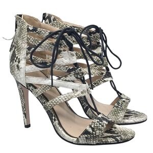 OFFICE LONDON CREAM BLACK SNAKE LACE UP CAGE‎ HEEL